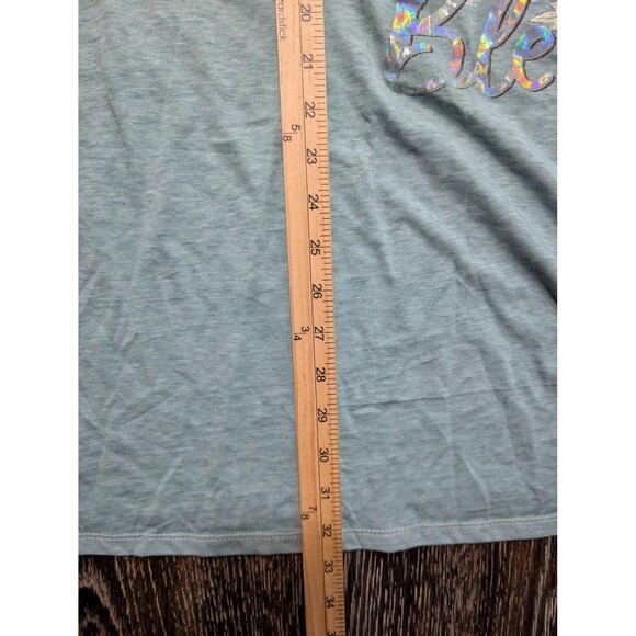 Lane Bryant Shirt Womens 38/40 Teal Graphic Blessed Butterfly Floral Scoop Neck - Picture 9 of 9